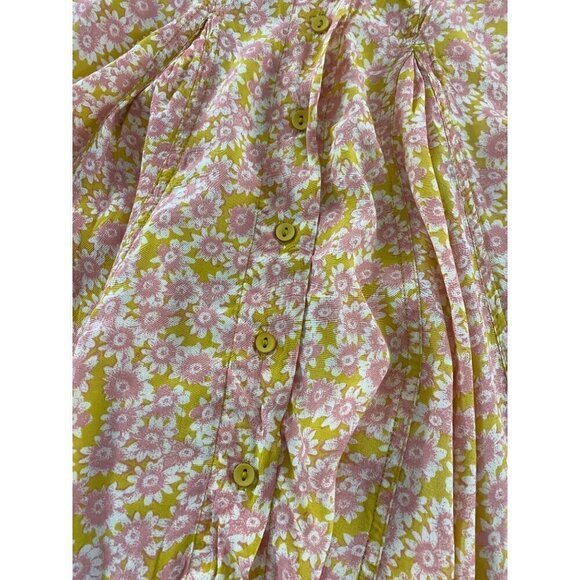 Free People Women's Yellow Floral Lace Up Mini Dress - Medium - Picture 3 of 14